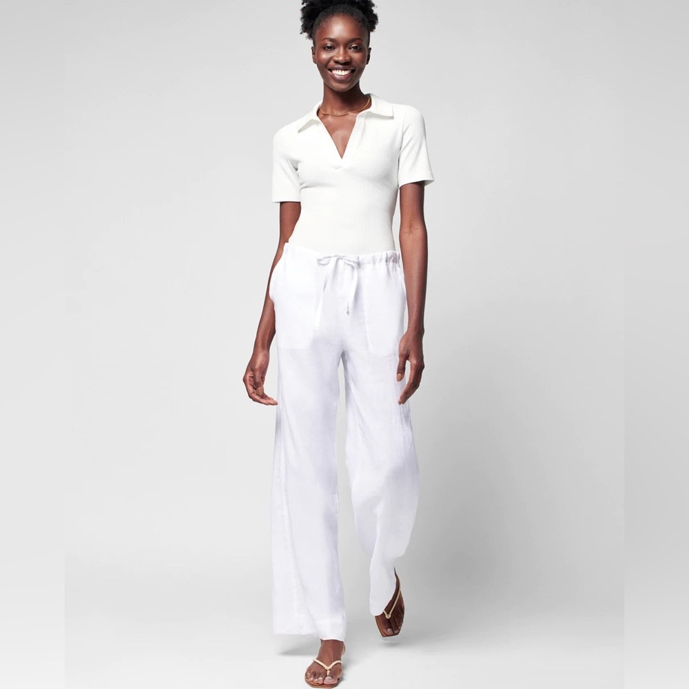 Faherty women's sands linen wide leg drawstring pants size xs
